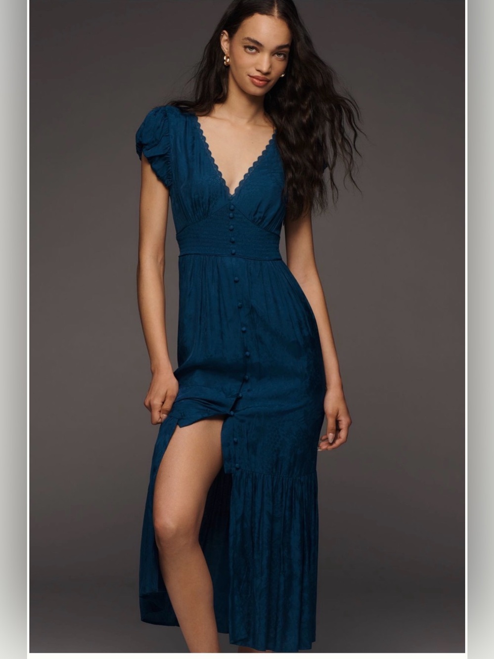 Anthropologie Teal Midi Button-Front Dress